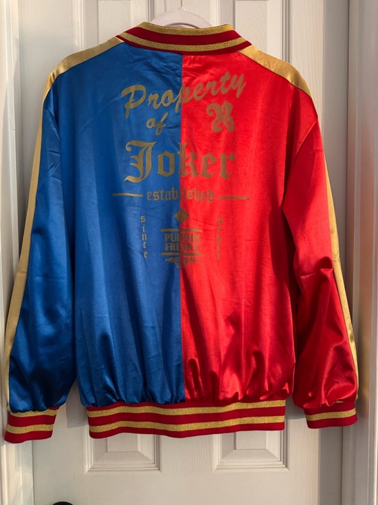 Harley Quinn Jackets & Blazers - Harley Quinn Joker Satin Bomber Jacket - Blue & Red Size XL